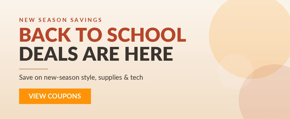 Back to School coupon deals on clothing, supplies and tech