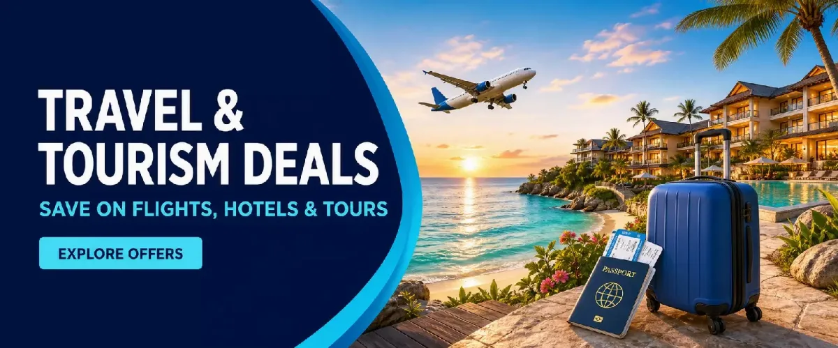 Travel and tourism coupon deals for flights hotels and tours
