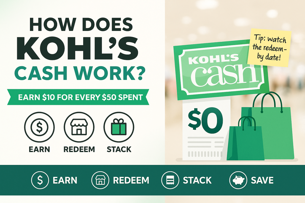 How does Kohl's Cash work - earn $10 for every $50 spent, stacking and redemption guide