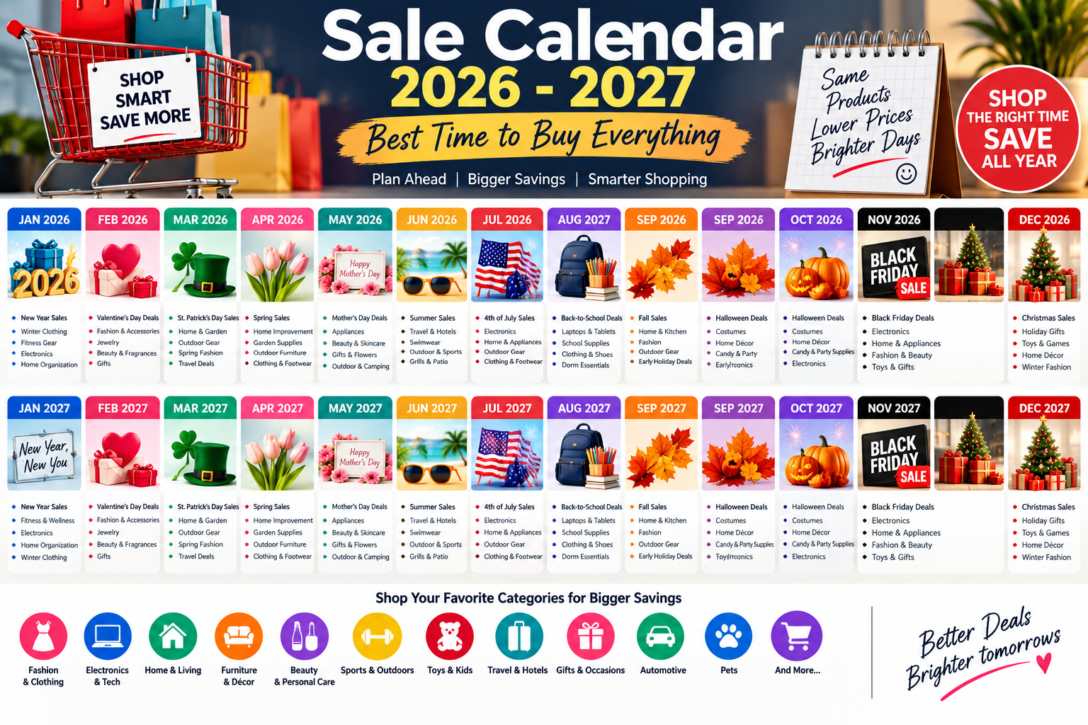 Sale calendar showing the best time to buy each product category