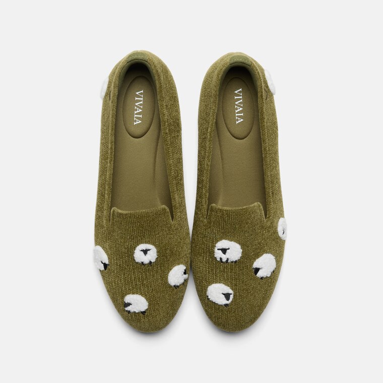 VIVAIA embroidered knit loafers in olive green