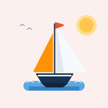 Flat illustration of a sailboat on the water for Boat & Yacht Rentals coupons and deals